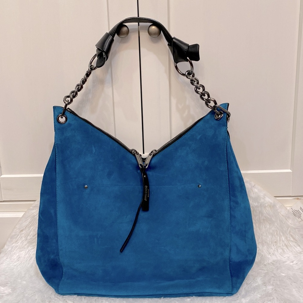 Jimmy Choo Raven Hobo Purse. Blue Suede large  shoulder bag. New.